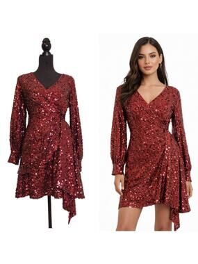 SASHIN & BABI NWT Red Sequin Wrap Dress, Sample Size 4